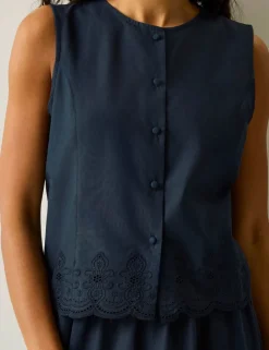 Preveli Pure Cotton Broderie Tie Back Blouse