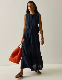 Preveli Pure Cotton Broderie Tie Back Blouse