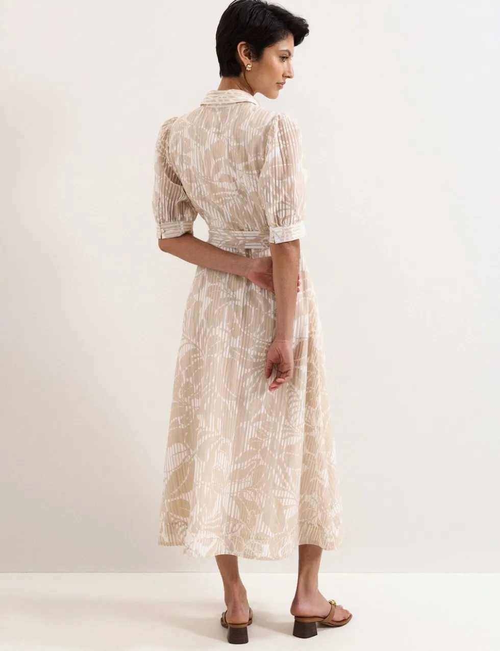 Printed Belted Midi Shirt Dress