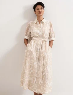 Printed Belted Midi Shirt Dress