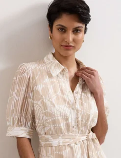 Printed Belted Midi Shirt Dress