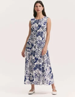 Printed Button Through Midi Skater Dress