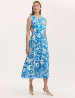 Printed Button Through Midi Skater Dress