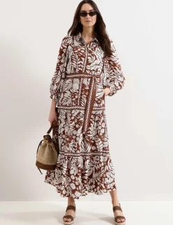 Printed Collared Button Front Maxi Dress