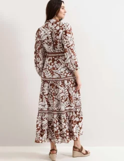 Printed Collared Button Front Maxi Dress