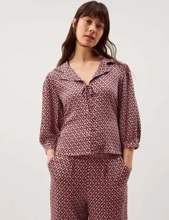Printed Collared Tie Detail Top