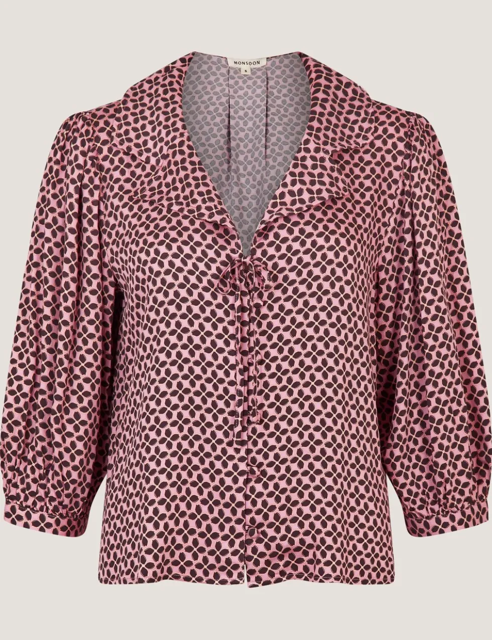 Printed Collared Tie Detail Top