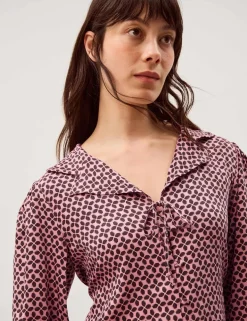 Printed Collared Tie Detail Top