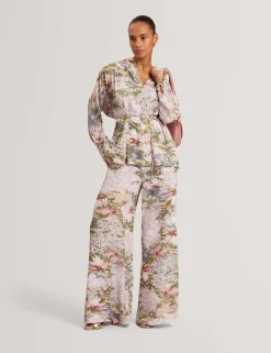 Printed Collared Tie Detail Shirt