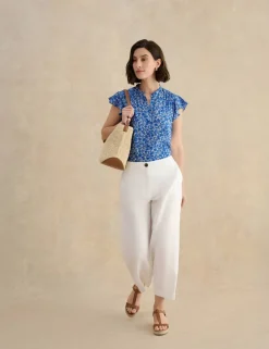 Printed Collarless Angel Sleeve Blouse