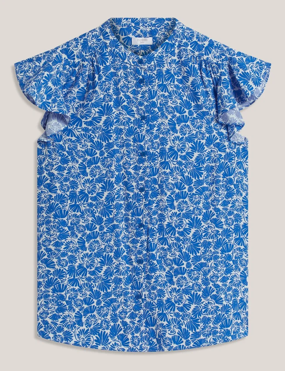Printed Collarless Angel Sleeve Blouse