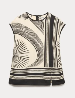 Printed Collarless Top