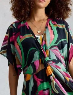 Printed Cover Up Mini Kimono Beach Dress