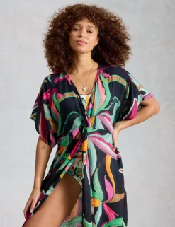 Printed Cover Up Mini Kimono Beach Dress