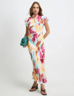 Printed Cowl Neck Midaxi Column Dress
