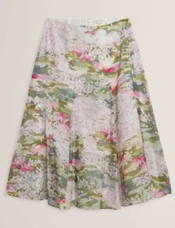 Printed Diagonal Seam Midi Slip Skirt