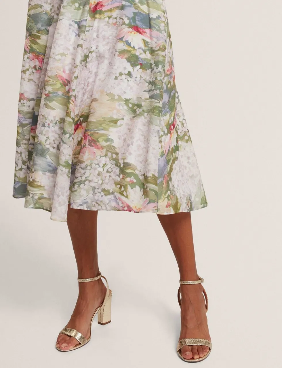 Printed Diagonal Seam Midi Slip Skirt