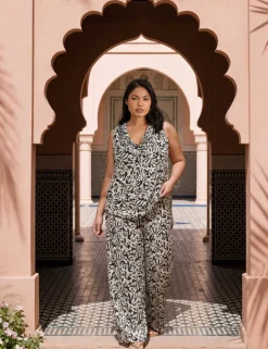 Printed Drawstring Wide Leg Trousers
