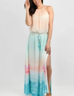 Printed Halter Neck Maxi Beach Dress