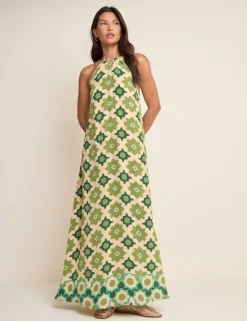 Printed Halter Neck Maxi Smock Dress