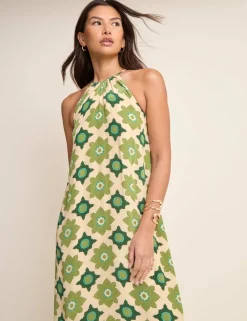 Printed Halter Neck Maxi Smock Dress