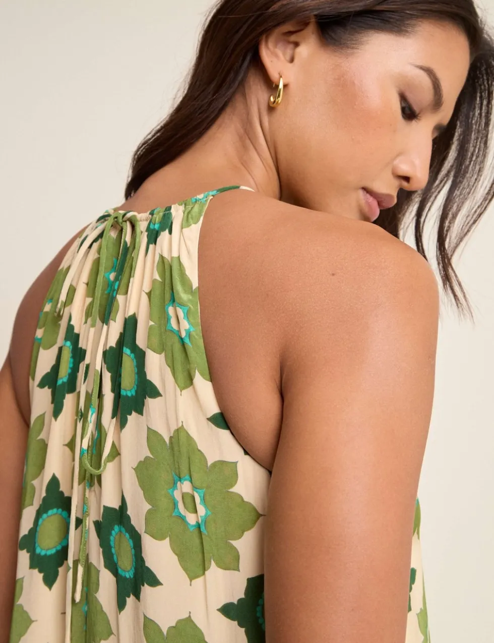 Printed Halter Neck Maxi Smock Dress