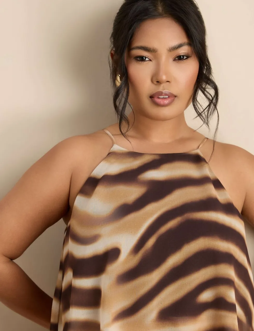 Printed Halter Neck Maxi Tiered Dress