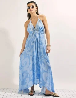 Printed Halter Neck Maxi Beach Dress