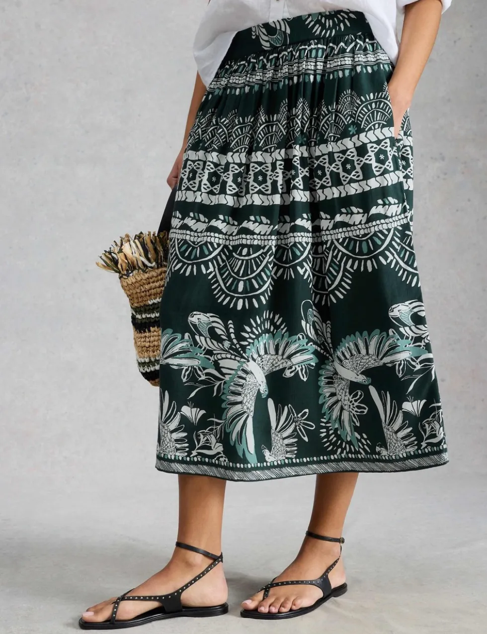 Printed Midi A-Line Skirt