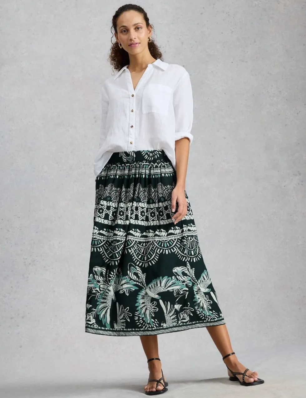 Printed Midi A-Line Skirt