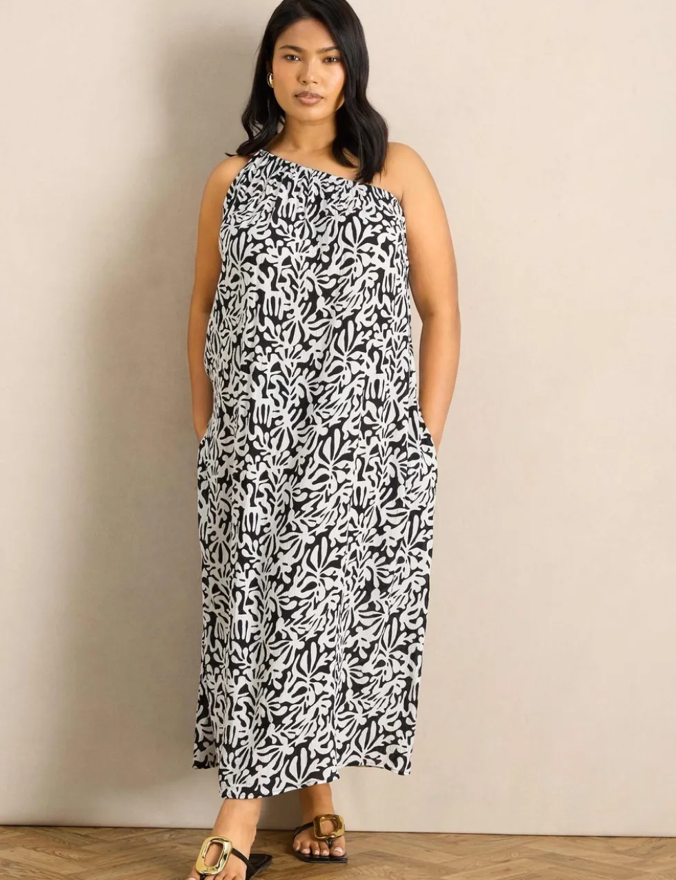 Printed One Shoulder Maxi Bardot Dress