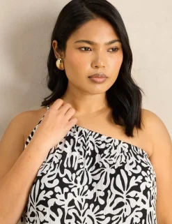 Printed One Shoulder Maxi Bardot Dress