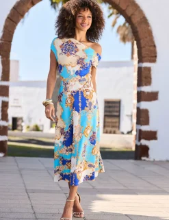 Printed One Shoulder Midi Dress