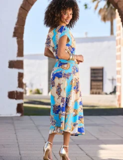 Printed One Shoulder Midi Dress