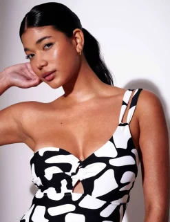 Printed Padded One Shoulder Swimsuit