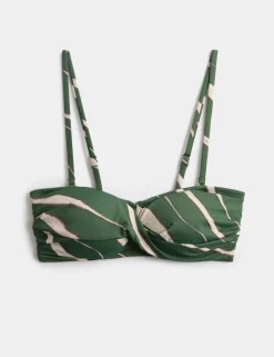 Printed Padded Twist Front Bandeau Bikini Top