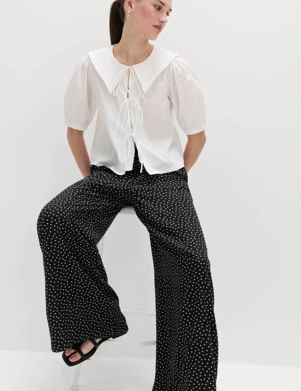 Printed Pull On Wide Leg Trousers
