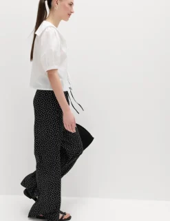 Printed Pull On Wide Leg Trousers