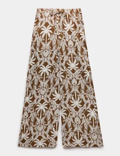 Printed Pull On Wide Leg Trousers