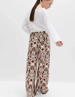 Printed Pull On Wide Leg Trousers
