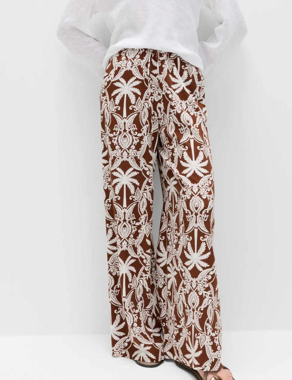 Printed Pull On Wide Leg Trousers
