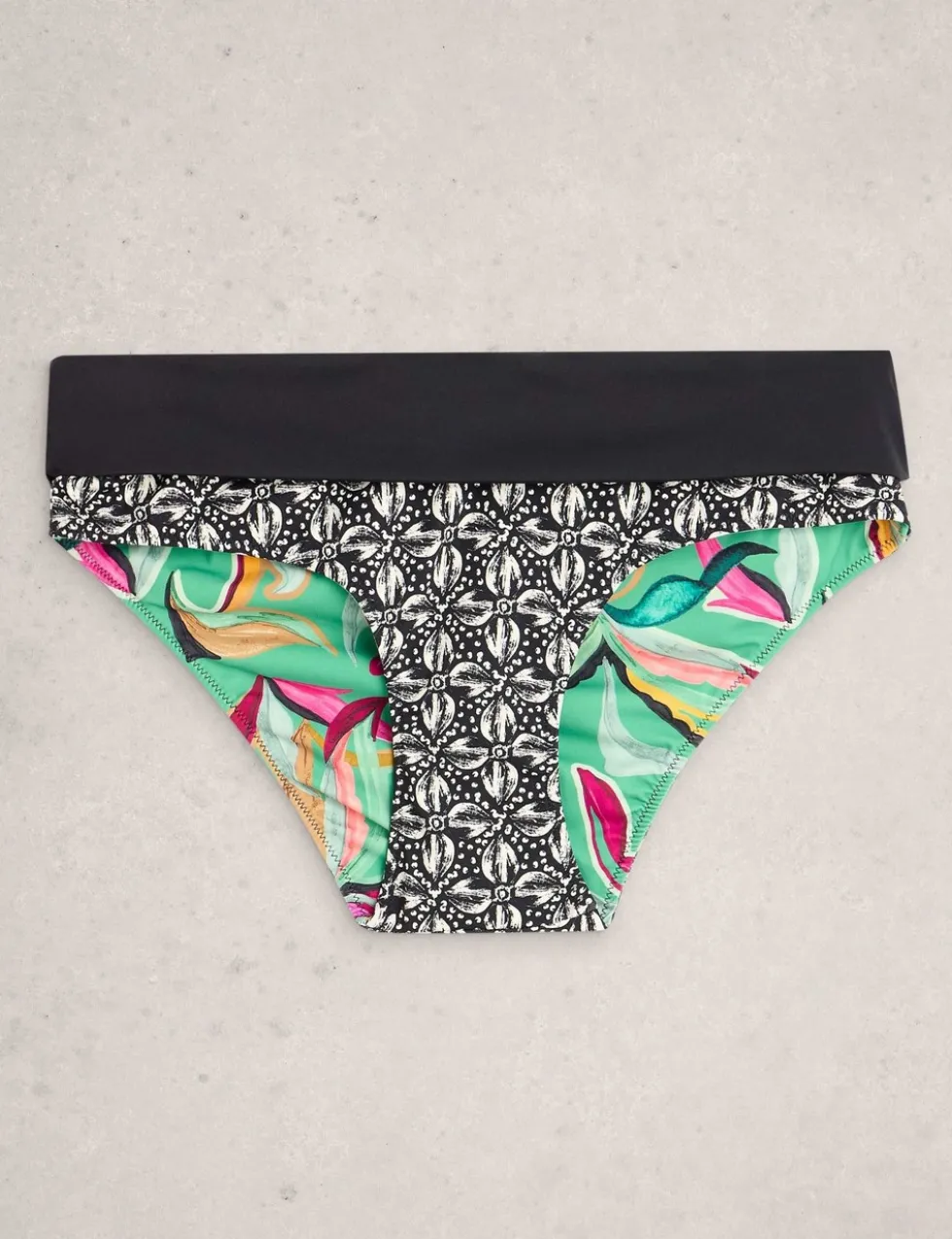 Printed Reversible Roll Top Bikini Bottoms
