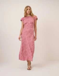 Printed Round Neck Midi Tea Dress