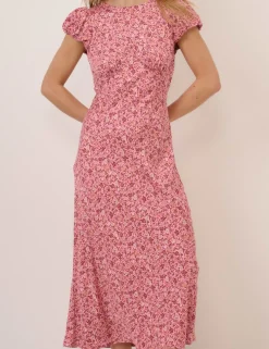 Printed Round Neck Midi Tea Dress