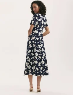 Printed Round Neck Midi Tea Dress