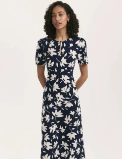 Printed Round Neck Midi Tea Dress