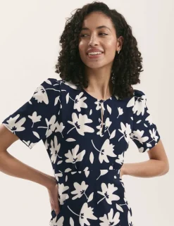 Printed Round Neck Midi Tea Dress