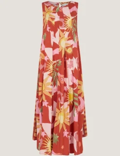 Printed Scoop Neck Midi Smock Dress