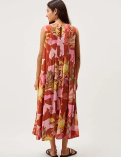 Printed Scoop Neck Midi Smock Dress