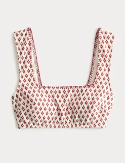 Printed Scoop Neck Whipstitch Bikini Top